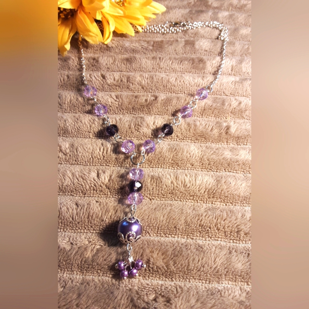 Hand Crafted Necklace  Purple Glass Beads